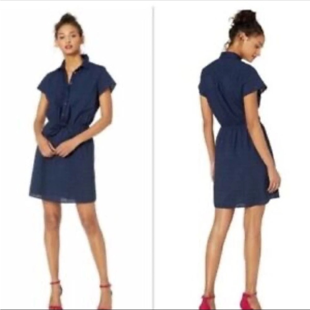 J Crew Mercantile Eyelet Dress Tie Waist Women’s Size M Navy Blue 100% Cotton